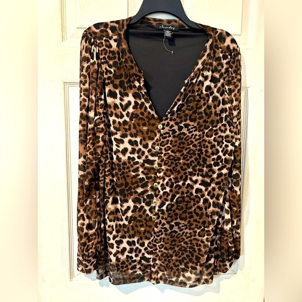 NWOT “A Love Story “ Leopard Print Knit Top